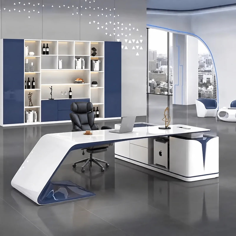 Euclid desk with black chair under a starry ceiling feature
