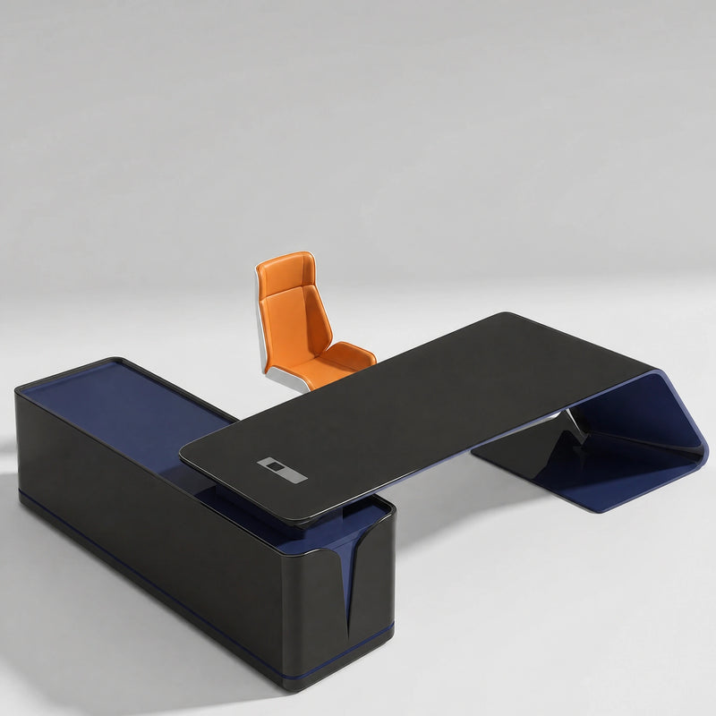 Euclid · Modern L-Shaped Executive Desk — Glossy Black