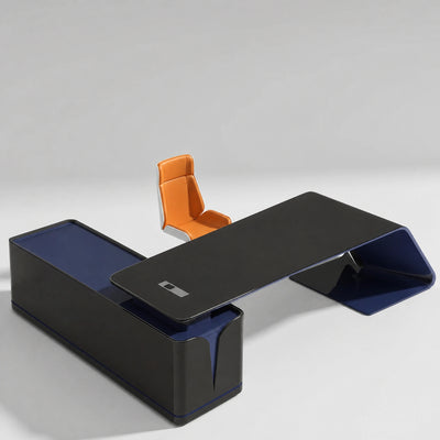 Euclid · Modern L-Shaped Executive Desk — Glossy Black