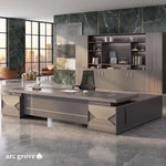 Eyer desk, other return, in a stone tower office