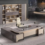 Fairwyn desk, right return, in a night-skyline executive office