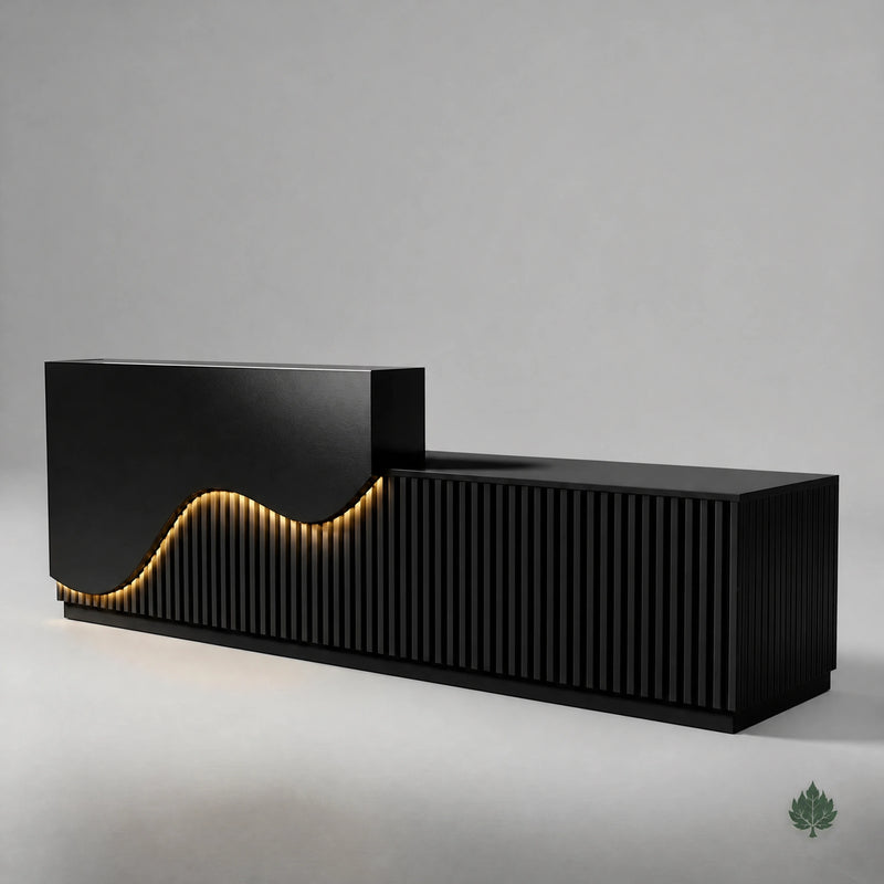 Faye · Front Reception Desk — Glossy Black, Right Configuration