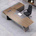 Finley desk from above with white folder on the walnut top