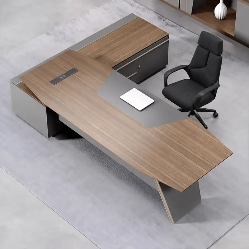 Finley desk from above with white folder on the walnut top