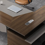 Flynn desk from above with laptop on the gray inset pad