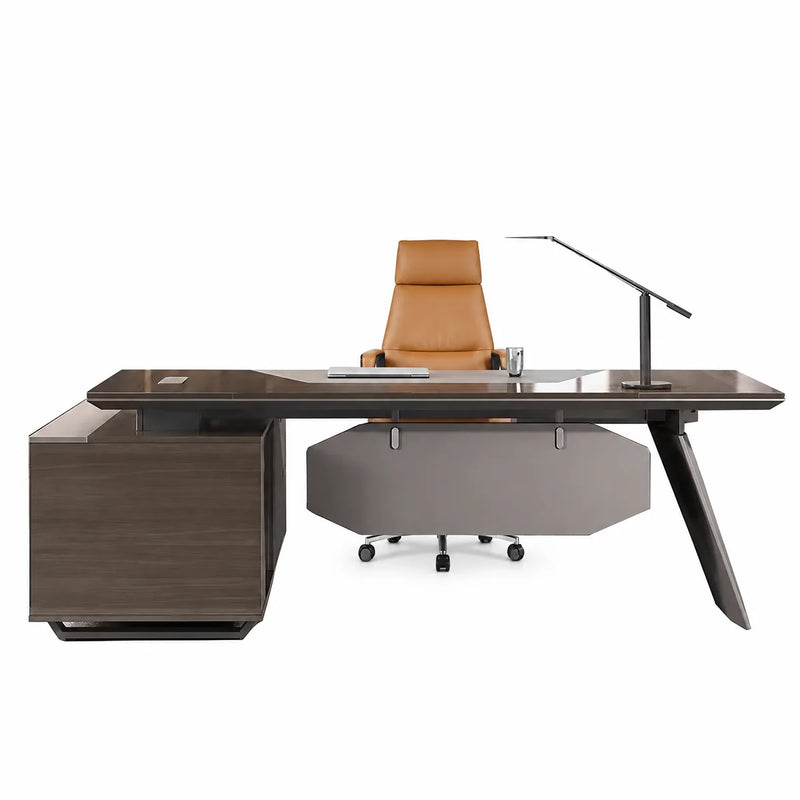 Flynn desk profile showing the sculpted support leg