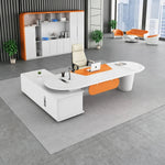 Gauss manager desk in white gloss in an orange-and-white office