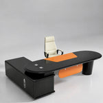 Gauss desk in glossy black with orange inlay, right return