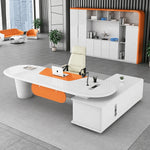 Gauss desk in white gloss from above, left return, city window