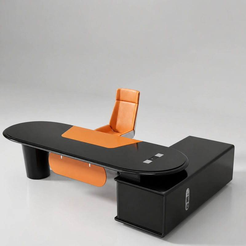 Gauss · L-Shaped Executive Desk — Glossy Black, Left Return