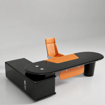 Gauss · L-Shaped Executive Desk — Glossy Black