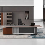 Gidley desk facing forward with slatted center and laptop