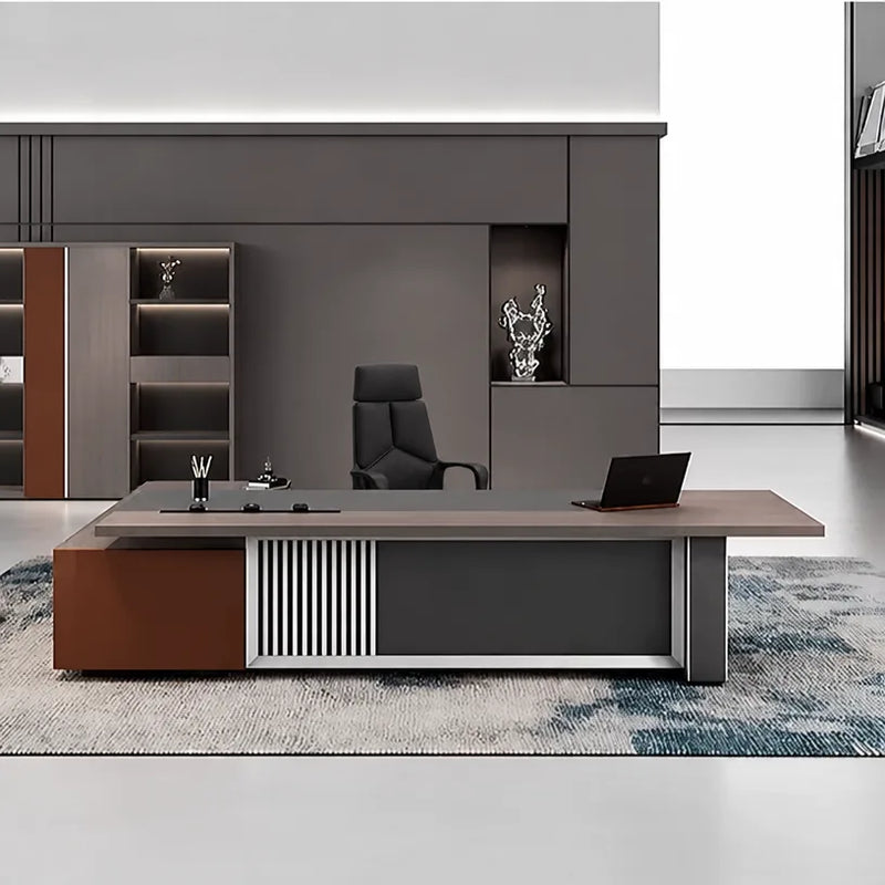 Gidley desk facing forward with slatted center and laptop