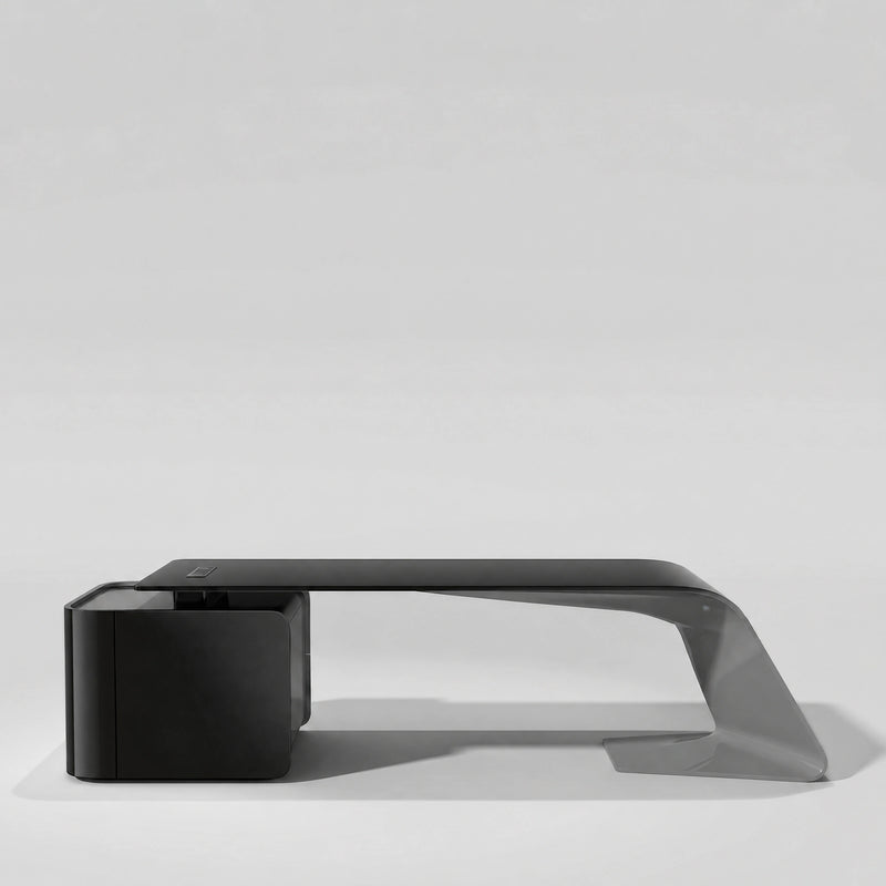 Gödel · Executive Desk — Glossy Black, Right Return