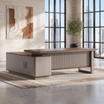 Granby desk in a sunlit office with a city view