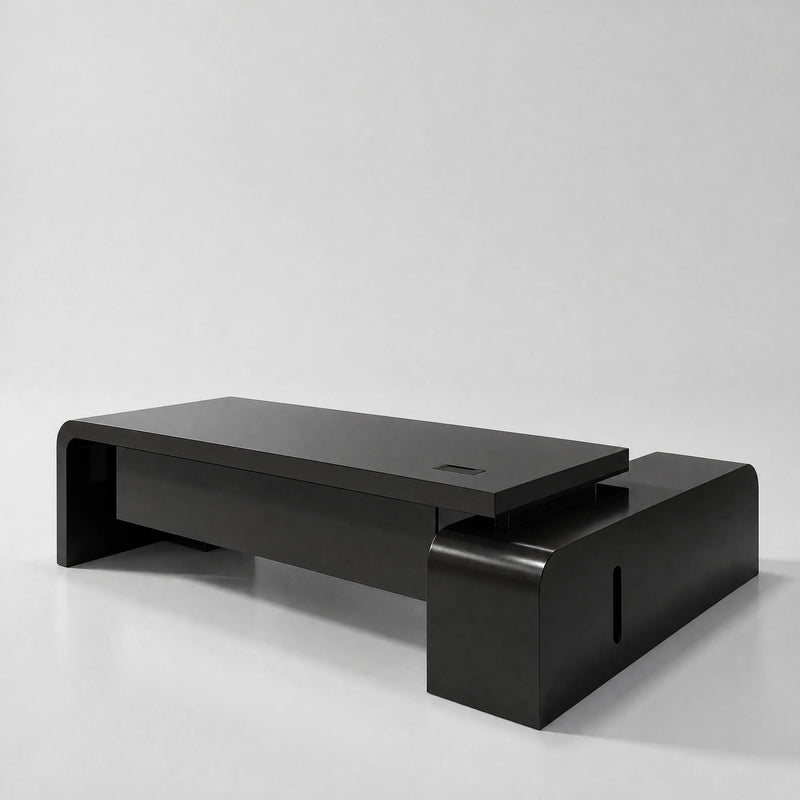 Halcyon · L-Shaped Executive Desk — Glossy Black, Left Return