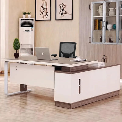 Halley manager desk with laptop in a warm panel office