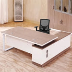 Halley desk from above, gray oak top with white frame