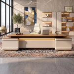 Halsey desk in a sunlit stone tower office with a city view