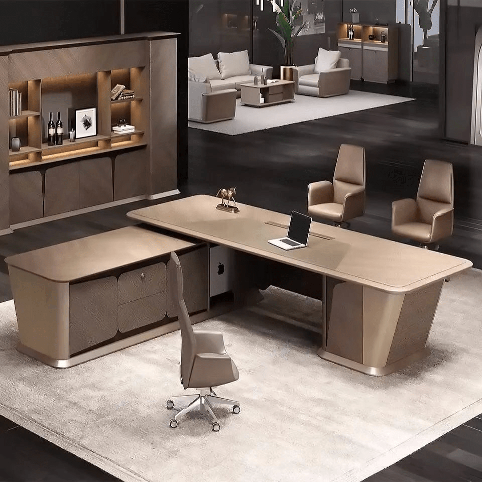 Escritorio ejecutivo rectangular Henry beige de 102 a 138