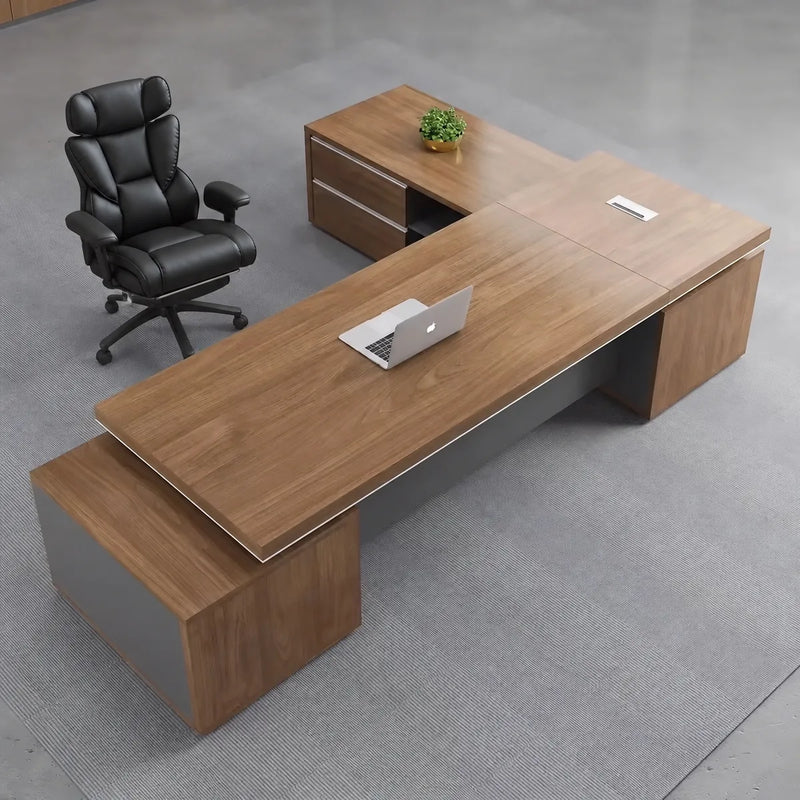 Hewson desk from above, left return, laptop centered