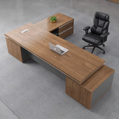 Hewson desk from above, right return, plant on the corner