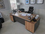 Client photo of the Hewson desk in a wainscoted home office