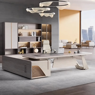 Heyer manager desk, right return, under wave pendants