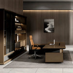Hiley desk with drawer return in a wood-paneled CEO office