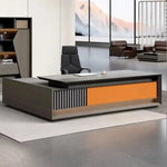Hurst desk, right return, in a mountain-view CEO office