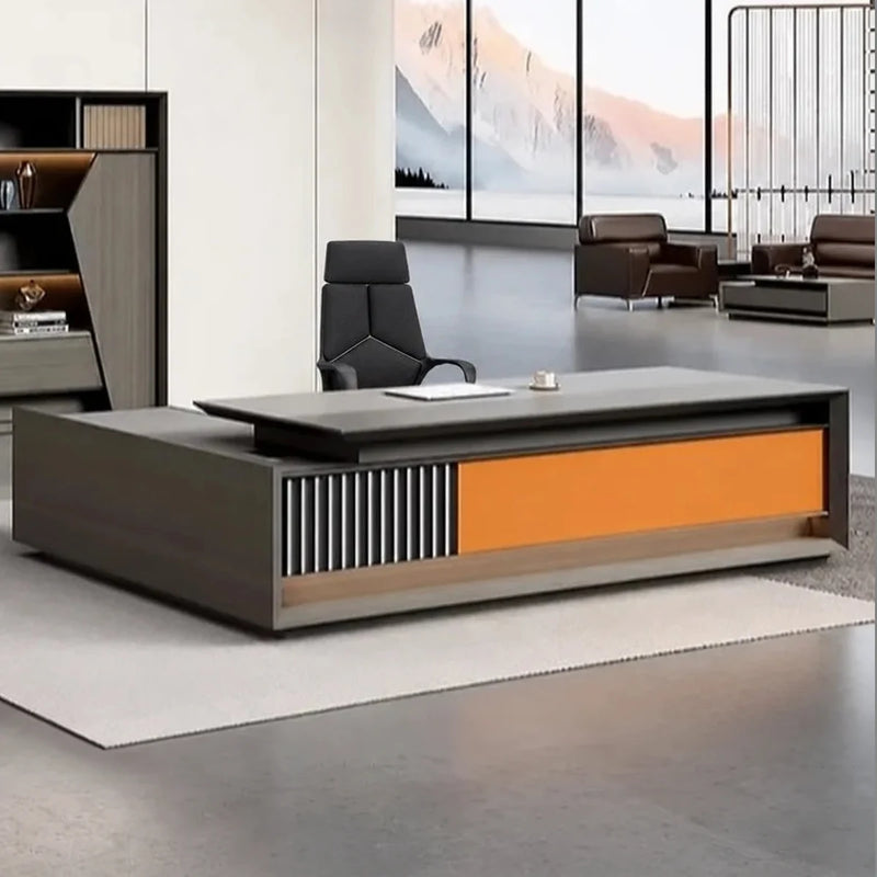 Hurst desk, right return, in a mountain-view CEO office