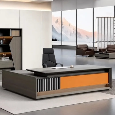 Hurst desk, right return, in a mountain-view CEO office