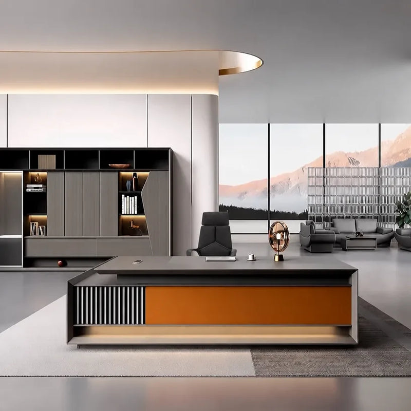 Hurst desk with drawer return in a curved-ceiling office