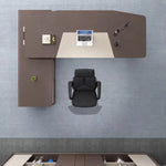 Huxley desk from above with laptop and wall cabinets