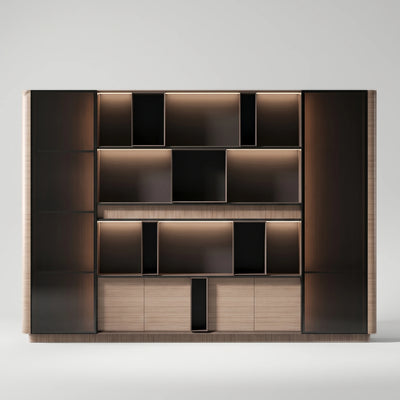 Sonum · Office Shelving Wall Unit w/ Integrated Lighting & Storage Cabinets