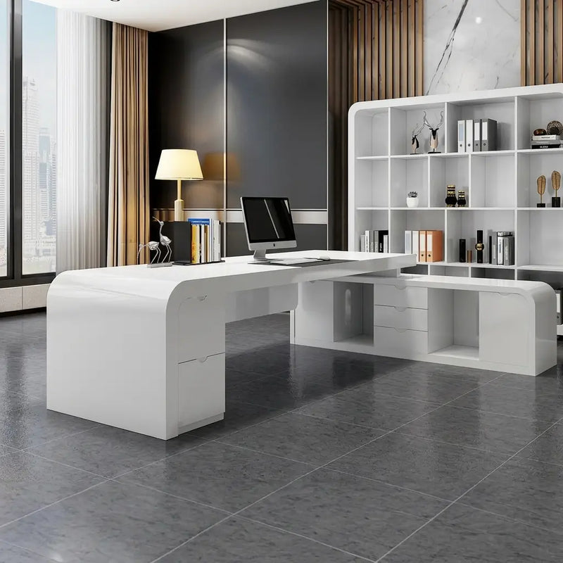 Halcyon · White L-Shaped Executive Desk