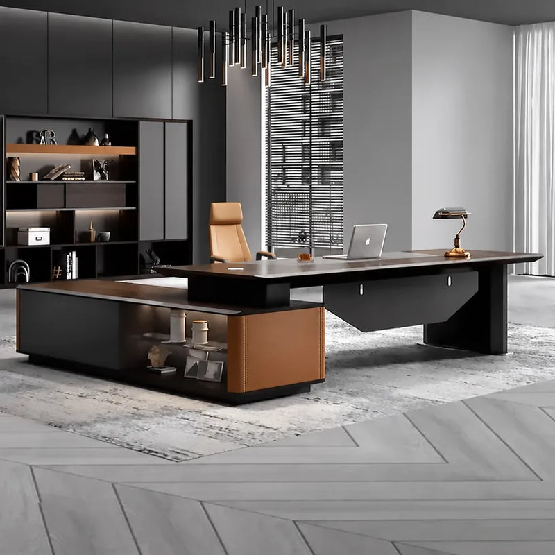 Kitley desk, right return, under cascade pendants in a CEO office