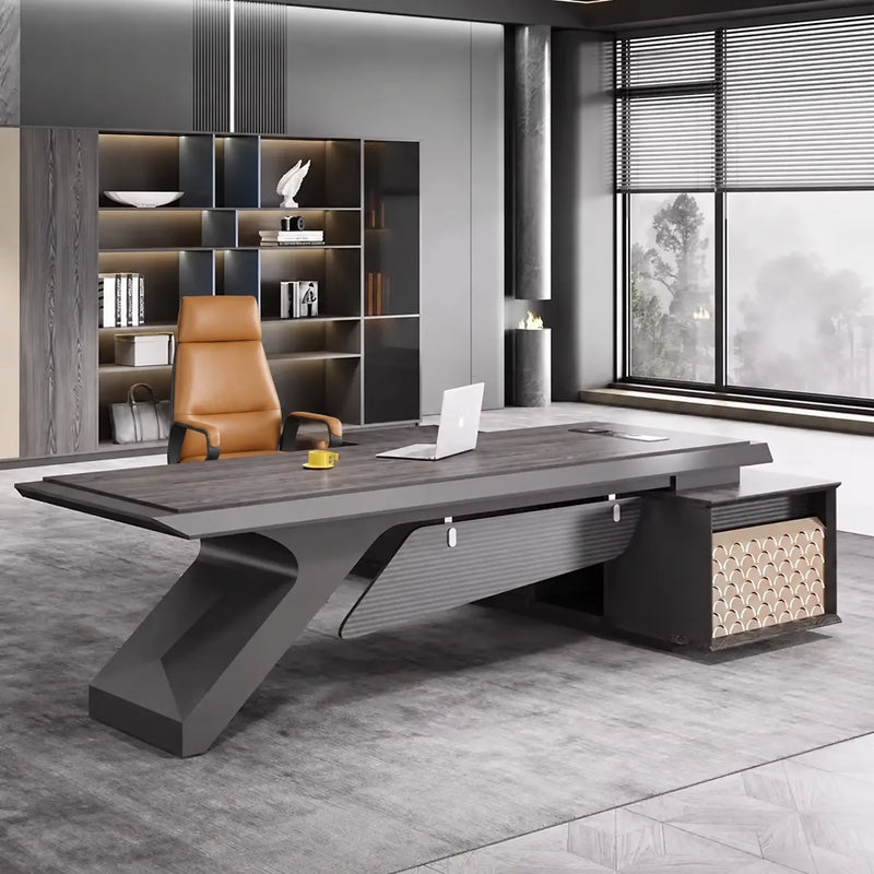Krosno desk with angled blade leg and patterned return