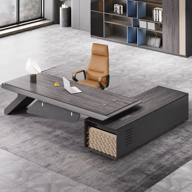 Krosno desk, left return, fan-pattern cabinet forward