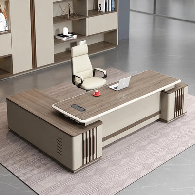 Lauder desk in walnut in a bright gallery office with red mug