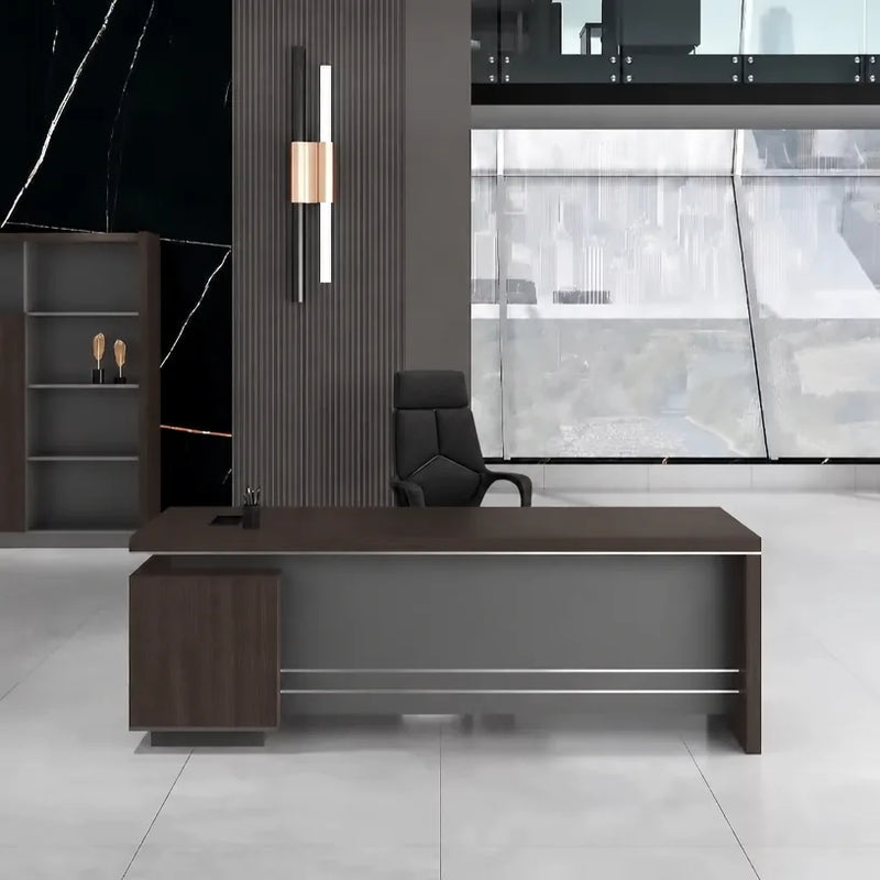 Leeds compact desk in macassar walnut by panoramic windows