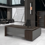 Leeds desk, left return, gray front panels forward