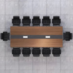Top-down view of the Levan conference table seating 12 with two cable management grommets