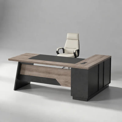 Linton desk in mahogany with charcoal stone-look panels