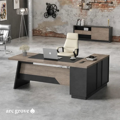 Linton desk, left return, in a brick loft with credenza
