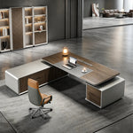 Lucerne desk with side pedestal in an open showroom
