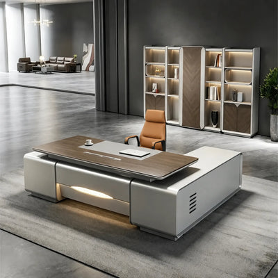 Lucerne desk, left return, vent slots on the pedestal