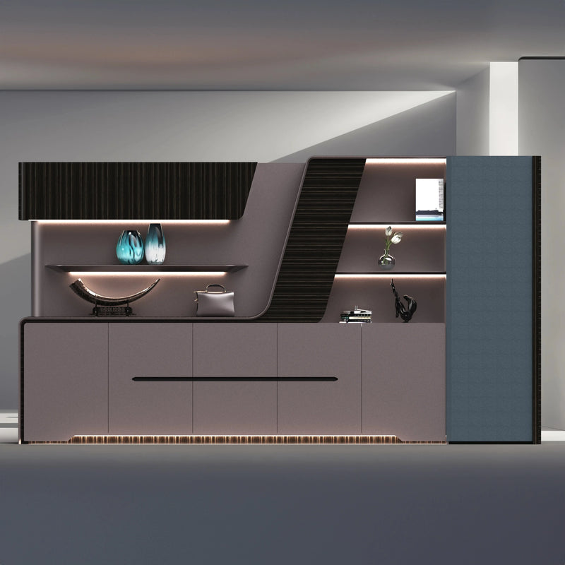 Lucia · Modern Office Shelves w/ Lighting & Storage