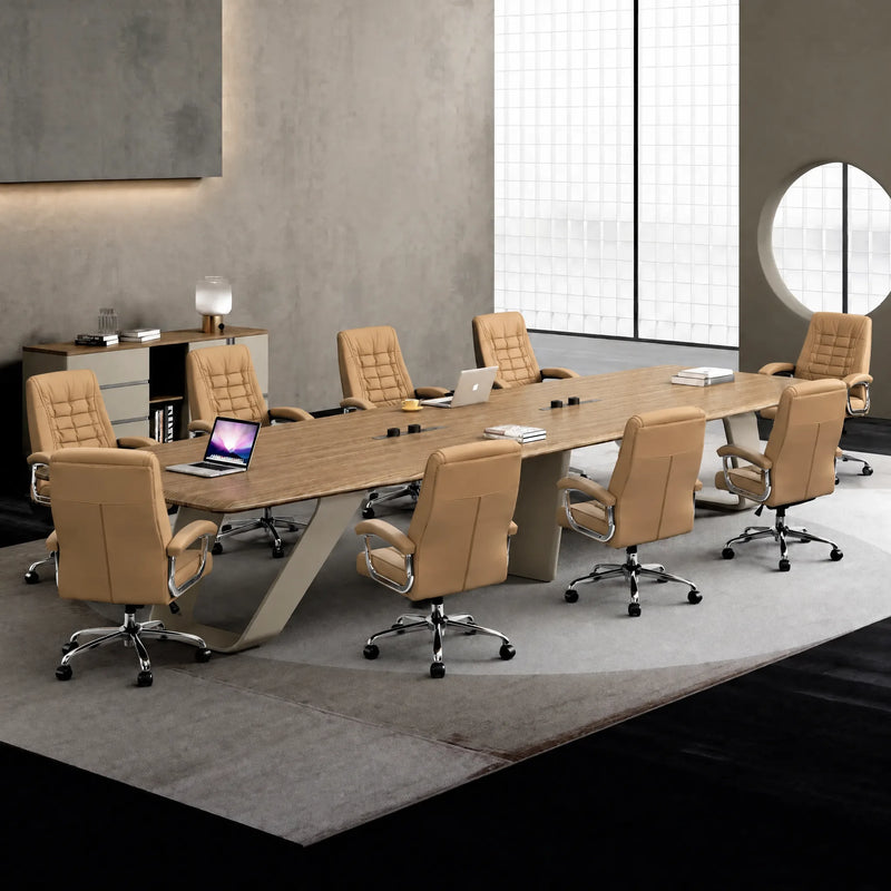 Lyndley grand 16′5″ (197-inch) conference table seating 16 on three sculpted supports