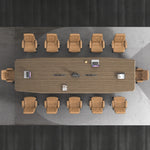 Top-down view of the Lyndley conference table seating 12 with two charging modules on the center line